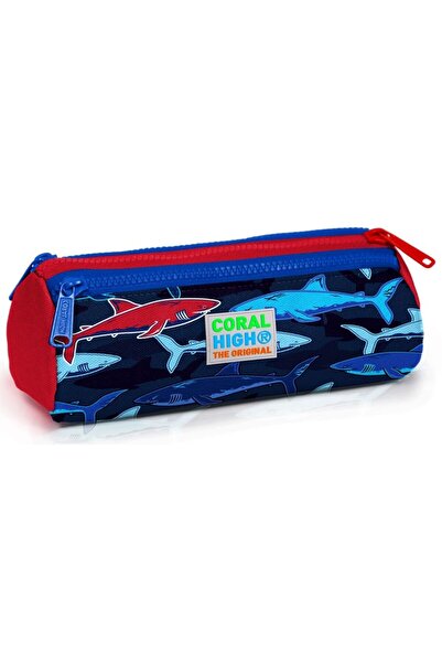 Coral High Primary School Backpack and Pen Holder Set - Blue-red Shark Printed