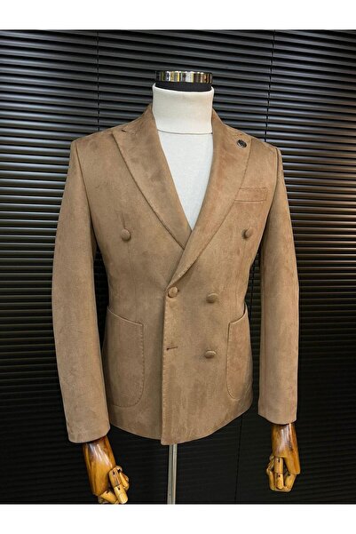 Terziayhan Двуредно кадифено кадифено сако Milk кафе