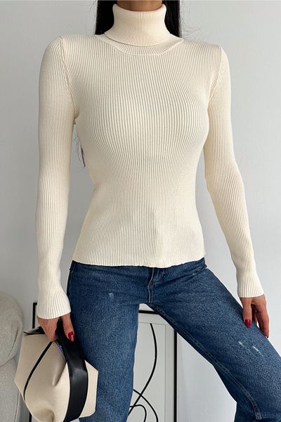 FEMELLE Pulover de damă, crem, mărime standard, lycra subțire, tricotaje de pescar