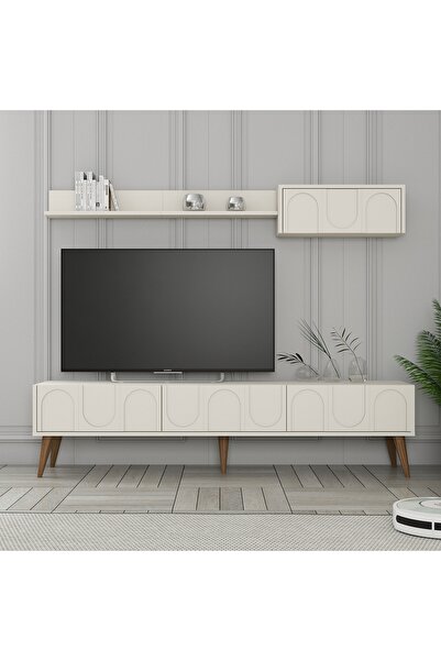 Variant Mobilya Lyon Duvar Raflı TV Ünitesi - Krem / Ceviz