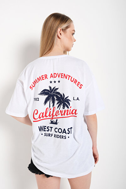 Tarzsokak Γυναικείο λευκό μπλουζάκι Oversize California Printed