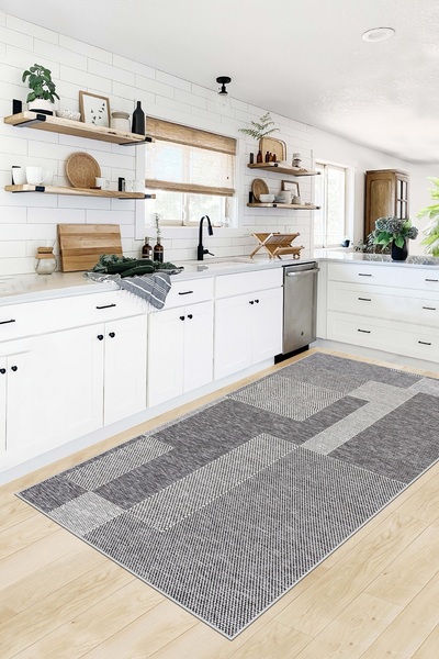 Lavita Home Makinede Yıkanabilir Kaymaz Taban Leke Tutmaz Gri Salon Halısı Mu...