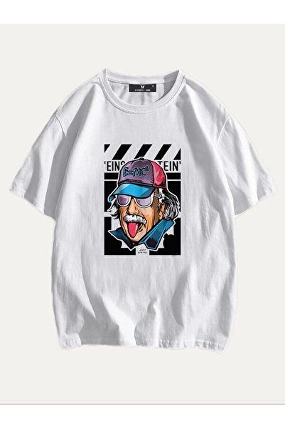 Tarzsokak Μπλουζάκι Unisex White Einstein με στάμπα υπερμεγέθη