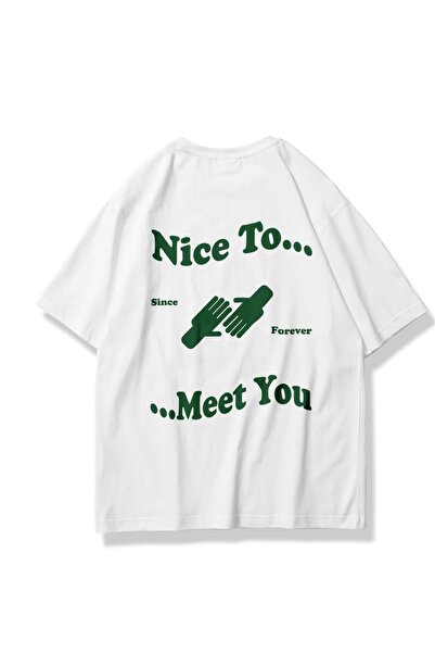 Tarzsokak Tricou alb unisex „Nice To Meet You”.