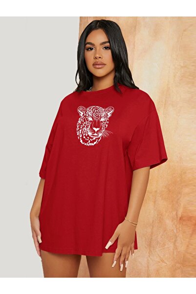 Tarzsokak Голяма дамска тениска с щампа на червен леопард