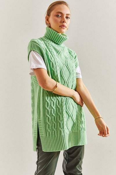 Bianco Lucci Women's Turtleneck Hair Braided Knitwear Sweater