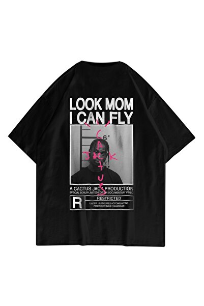 Tarzsokak Unisex Look Mom I Can Fly Siyah Tshirt