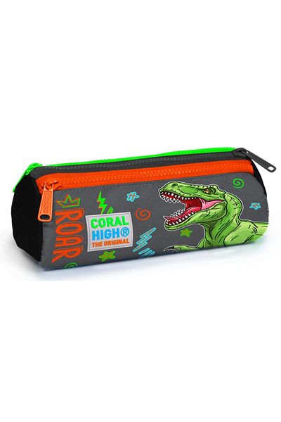 Coral High Γκρι Πράσινη T-rex Τσάντα στυλό τριών διαμερισμάτων - Αγόρι