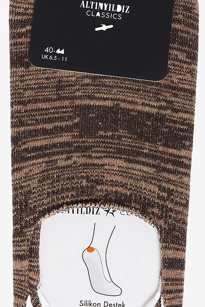 ALTINYILDIZ CLASSICS Men's Beige-Coffee Silicone Supported Patterned Single Ballerina Socks