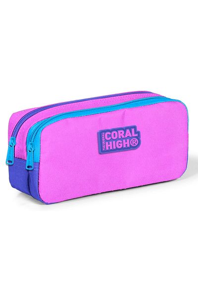 Coral High Geantă pentru creion cu două compartimente roz-albastru -fata