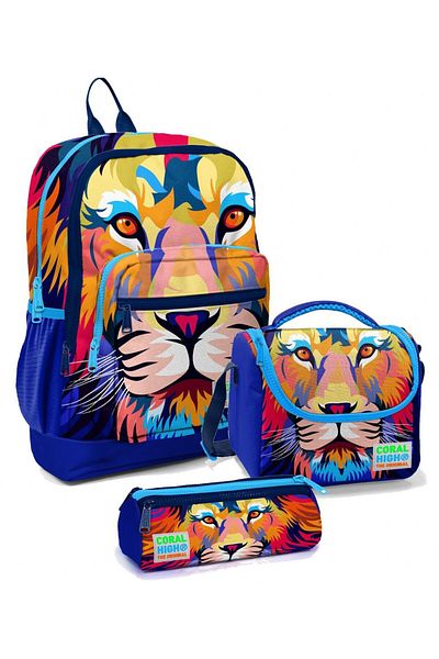 Coral High Set ghiozdan pentru școala primară Leu bleumarin - băiat