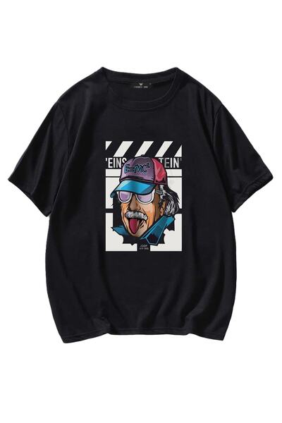 Tarzsokak تي شيرت أسود مطبوع عليه آينشتاين للجنسين