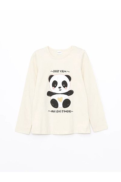 LC Waikiki LCW Kids Girl's Crew Neck Printed Long Sleeve Pajamas Set
