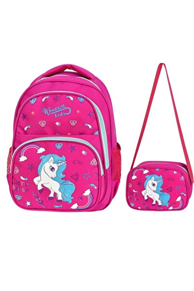 Puzmo Waddell Червоний Єдиноріг Трисекційний Шкільний Рюкзак для Дівчаток
