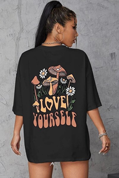 Adrift Ženska crna majica Love Yourself Štampano Oversize kroj T-shirt