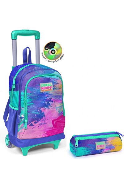Coral High Kız Çocuk Eflatun Airbursh Tekerlekli Okul Çantası Ve Kalemlik Seti
