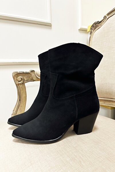 Nil Shoes Wozo Siyah Süet Topuklu Bot