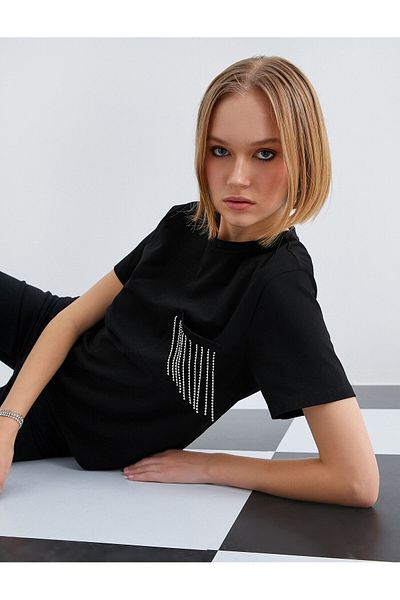 Koton Crew Neck rövid ujjú lánc részletes póló