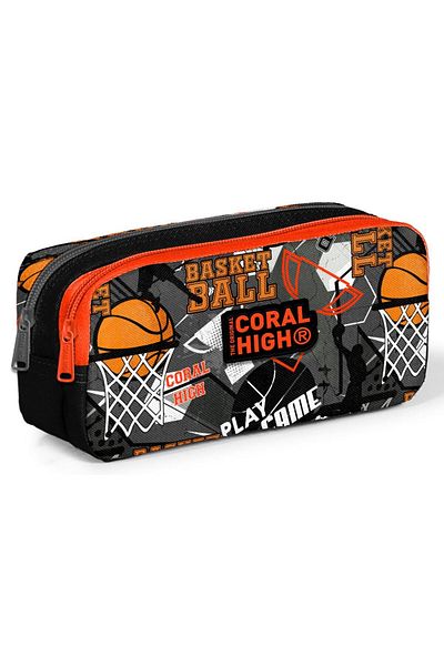 Coral High Θήκη για στυλό τσάντας μπάσκετ δύο θέσεων για αγόρι πορτοκαλί μαύρο