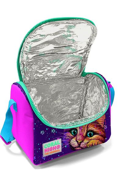 Coral High Girl's Pink Purple Cats School Lunchbox - Thermo Insulated