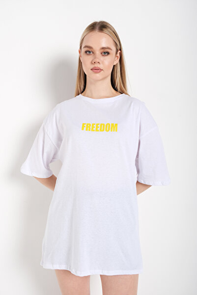 Adrift Γυναικείο μπλουζάκι σε λευκό Oversize Freedom printed