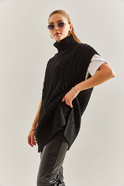 Bianco Lucci Women's Turtleneck Hair Braided Knitwear Sweater