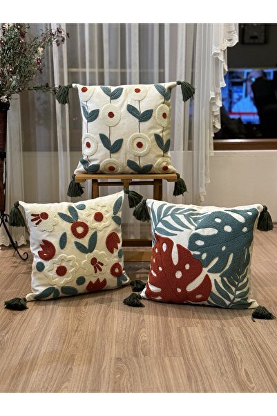 Ottoson 3'LÜ PUNCH İŞLEMELİ NAKIŞLI DEKORATİF KIRLENT KILIFI