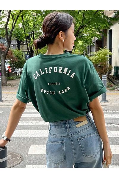 MOONBULL Übergroßes Unisex-T-Shirt mit California Aurora-Aufdruck auf der Rückseite