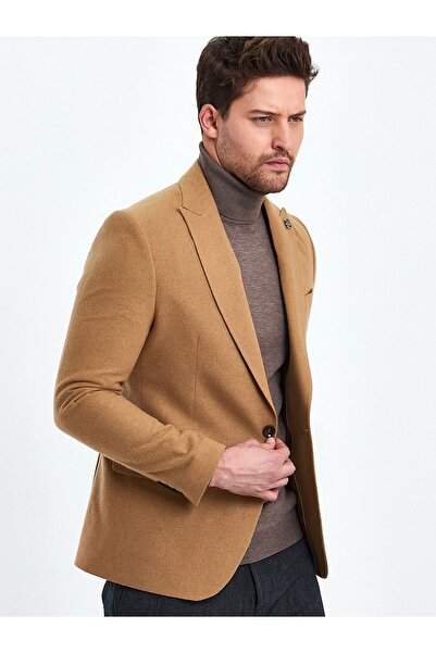 Terziayhan Slimfit καφέ μάλλινο παλτό
