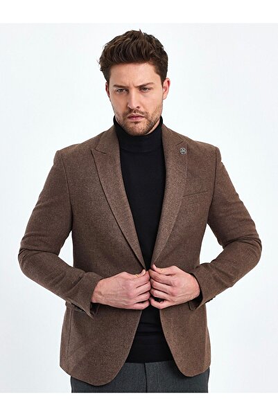 Terziayhan Тъмнокафяво вълнено яке Slimfit