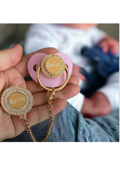 lilamtasarım lilam tasarım Isimli Zirkon Taşlı Silikon Bebek Emzik Seti (0-6 Ay)