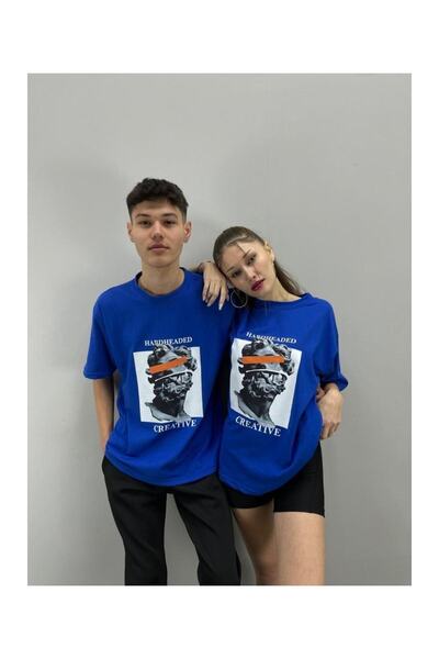 Yasolin Unisex majica plava tvrdoglava Štampano kombinacija za par ljubavnika...