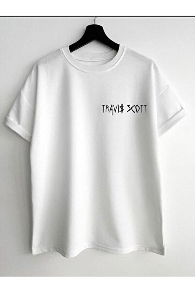 Adrift Унісекс біла футболка з принтом Travis Scott з великою горловиною для екіпажу