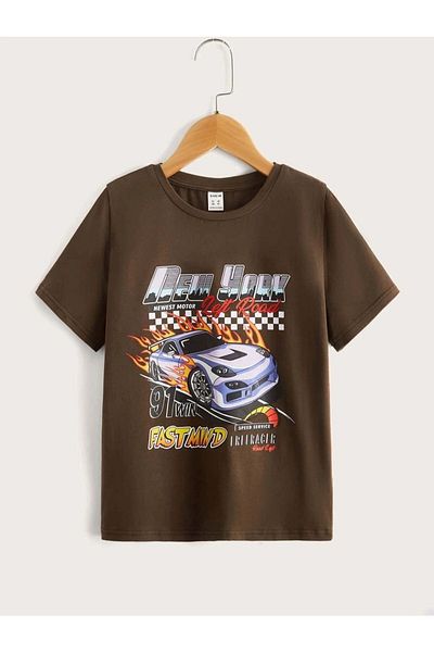 FANBOX SHOP Boy's Brown New York Printed T-Shirt