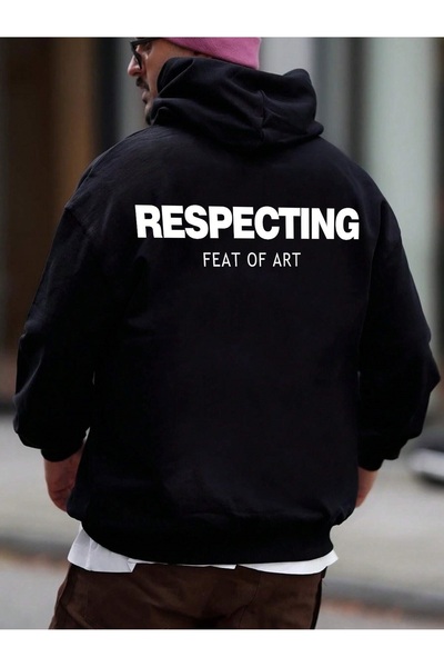 MOONBULL Men's Oversize Respecting Back Printed Hooded Sweatshirt