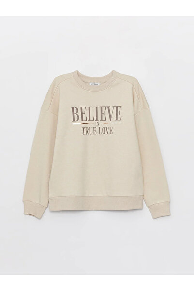 LC Waikiki LCW Casual Bisiklet Yaka Baskılı Uzun Kollu Oversize Kadın Sweatshirt