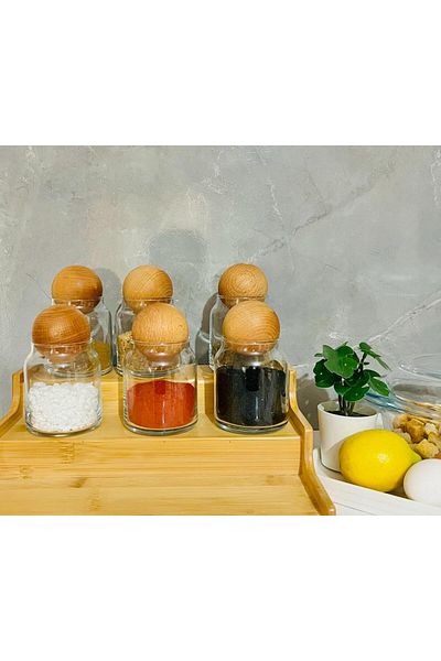 Kitchen Crazy 6-Piece Glass Jar Set with Wooden Ball Lid Spice Bowl 300 ML 6-Piece 300TK