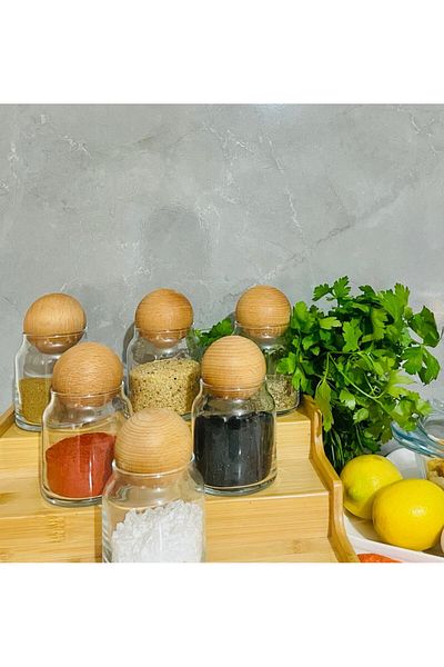 Kitchen Crazy 6-Piece Glass Jar Set with Wooden Ball Lid Spice Bowl 300 ML 6-Piece 300TK