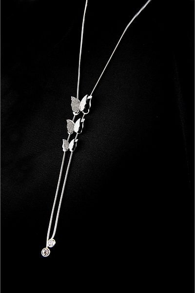 Touz Moda Steel 3-Piece Butterfly Design Gold and Silver Colors Steel Necklace