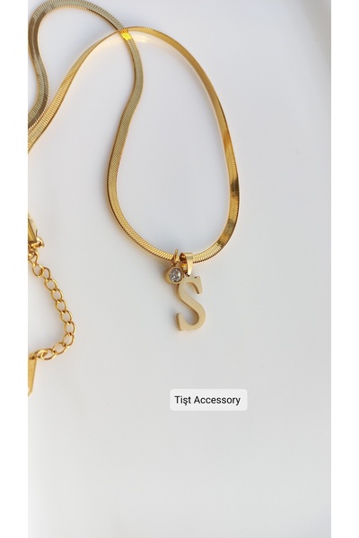 Tişt Accessory Kadın Gold İtalyan Zincir Zirkon Taşlı S Harfli Çelik Kolye