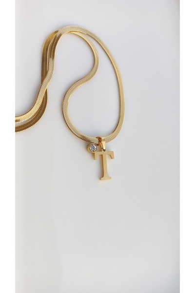 Tişt Accessory Kadın Gold İtalyan Zincir Zirkon Taşlı T Harfli Çelik Kolye