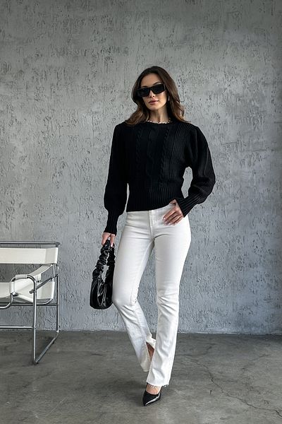 nosia fashion Pulover tricotat negru cu mâneci prințesă