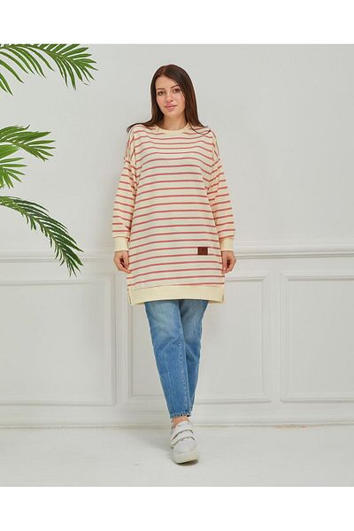 Arabul Knitwear Striped Model Cotton Hijab Tunic