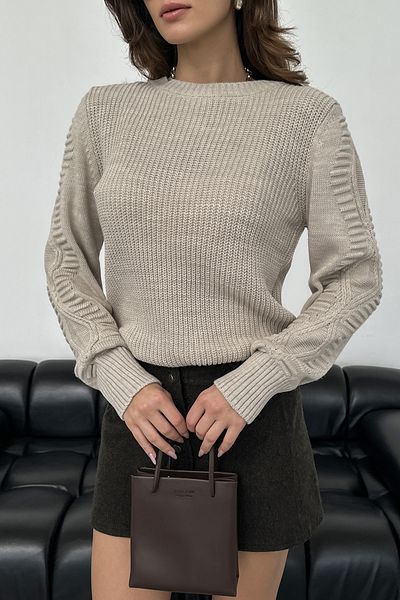 nosia fashion Pulover tricotat de culoare piatră cu mâneci