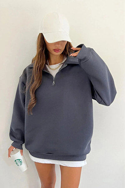 Keywest Unisex Bez štampe Oversize kroj Dukserica sa kapuljačom i poluzatvaračem