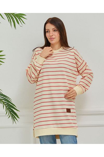 Arabul Knitwear Striped Model Cotton Hijab Tunic