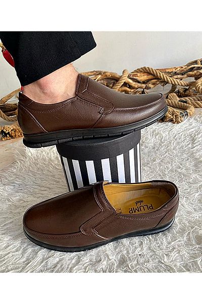 Ayakkabı Bahçesi Full Orthopedic Brown Inner Outer Genuine Leather Laceless Soft Lightweight Men's Dad Shoes