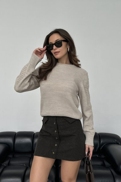 nosia fashion Stone Color Knitted Knitwear Sweater with Patterned Sleeves