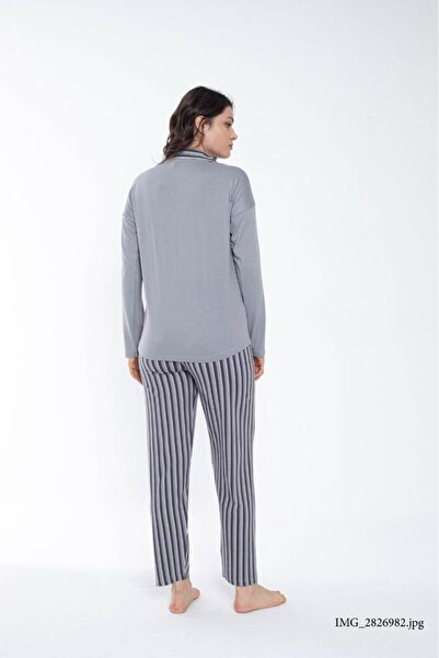 Pijamoni İpek Milan Elite Bambu-Viskon ithal kumaş Uzunkol Önden Düğmeli kadın pijama takımı