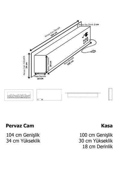 ARİF Dekoratif Elektrikli Yapay Şömine - 100x30x18 Cm - Kumanda, Sabit Çıtırtı Sesi Ve Bluetooth Hoparlör